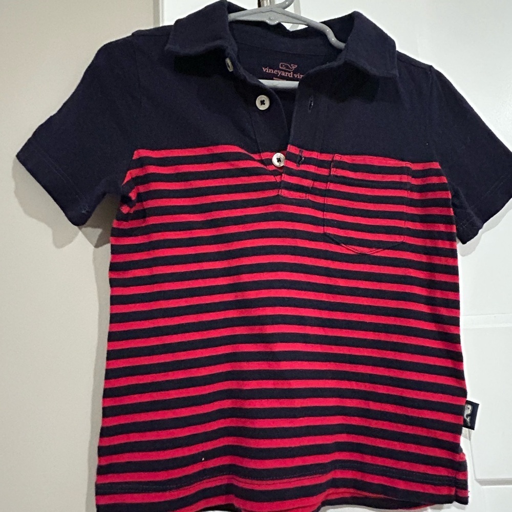 Vineyard Vines Kids Polo in Navy and Red Stripes